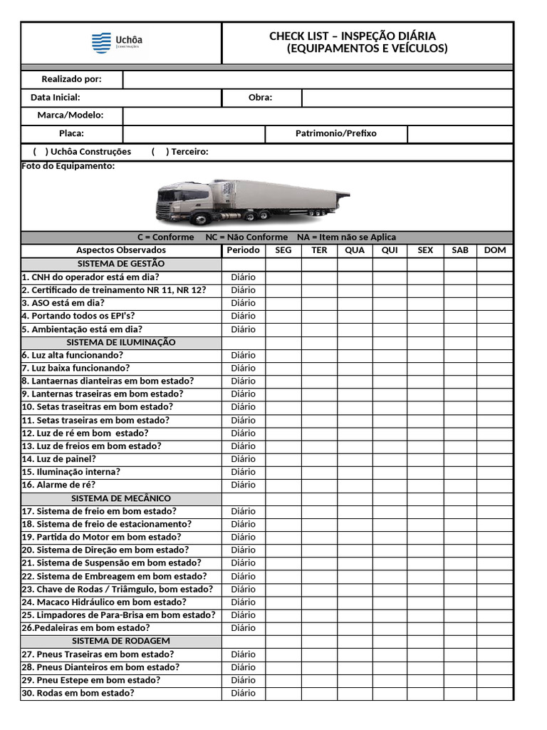 Checklist Diário de Inspeção de Veículos | PDF | Pneu | Veículo motorizado