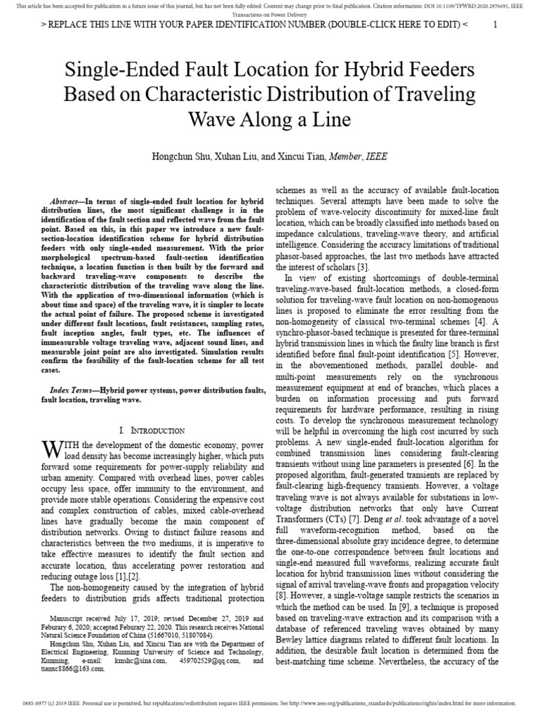 Single-Ended Fault Location For Hybrid Feeders Based On Characteristic ...