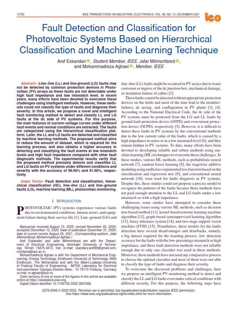 PV Fault Detection Using Machine Learning | PDF | Statistical ...