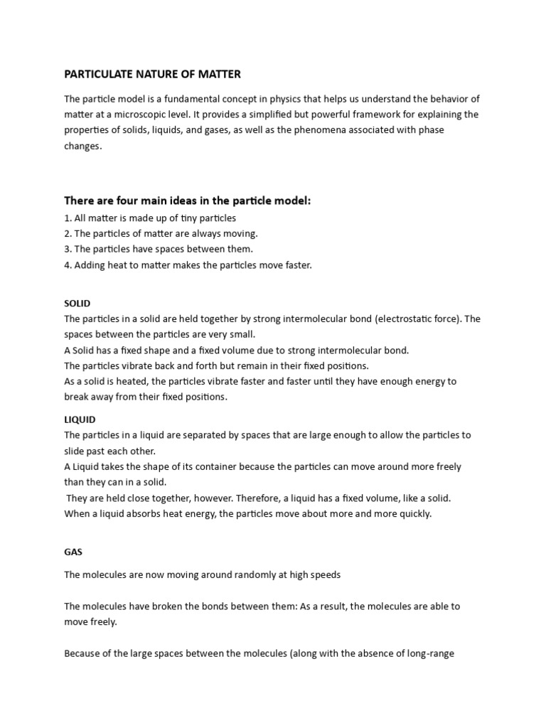 Particulate Nature of Matter Note | PDF