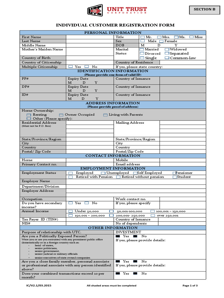 Individual Customer Registration Form | PDF