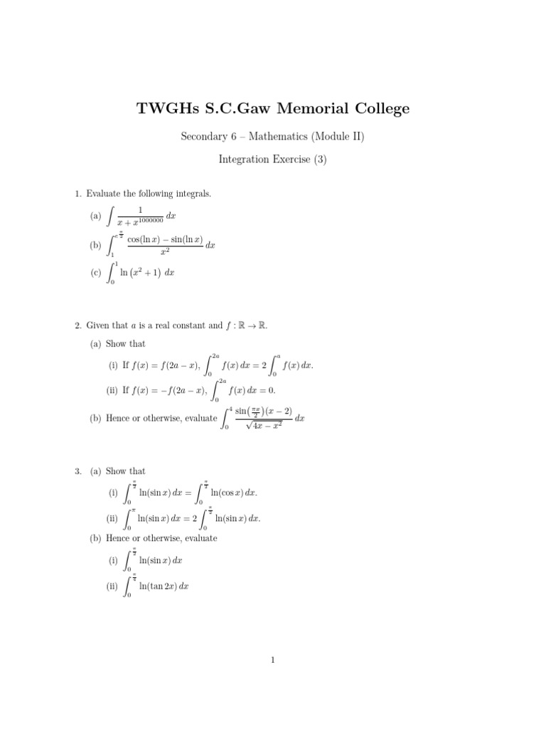 Advanced Integration Exercises for Students | PDF | Discrete ...