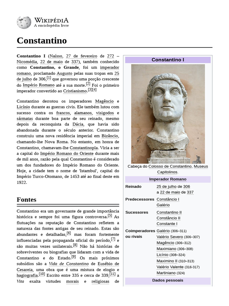 Constantino I: Imperador Romano e Fundador | PDF | Constantino, o ...