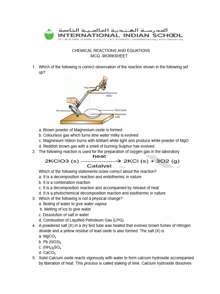 Chemical Reactions and Equations-Mcq | PDF | Chemical Reactions | Oxide