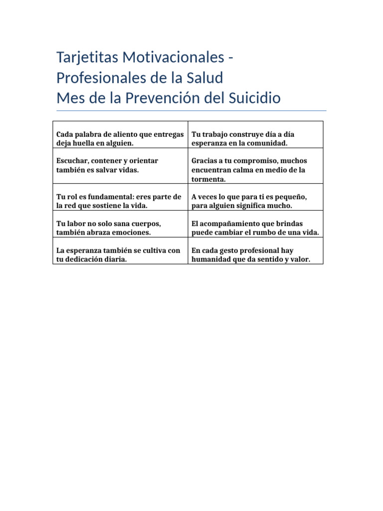 Tarjetitas Motivacionales Profesionales Salud | PDF