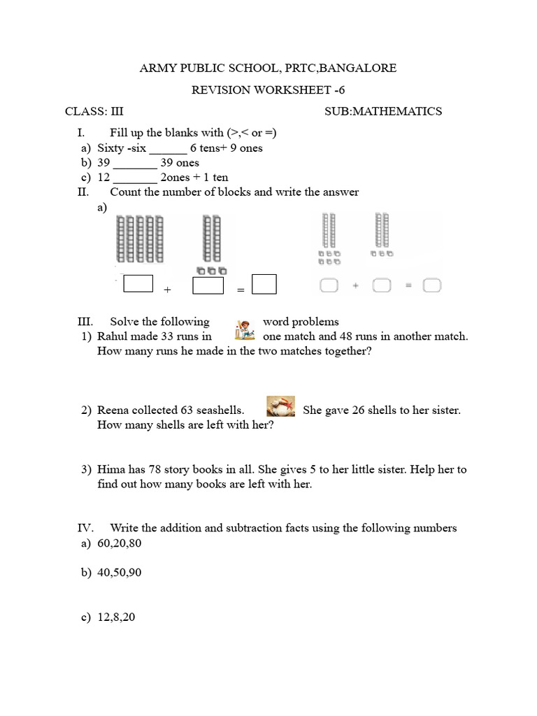 Class 3 Mathematics Revision Worksheet | PDF