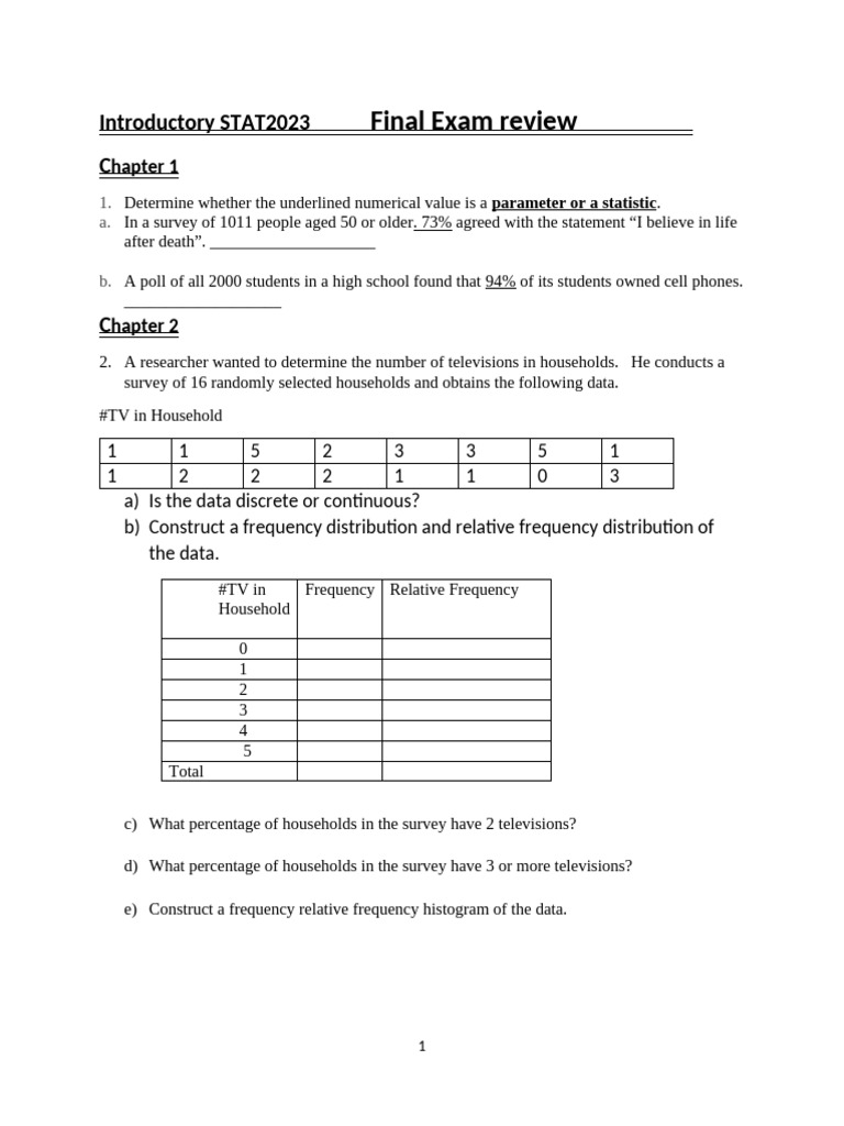 STAT2023 Final Exam Review Guide | PDF | Confidence Interval | Standard ...