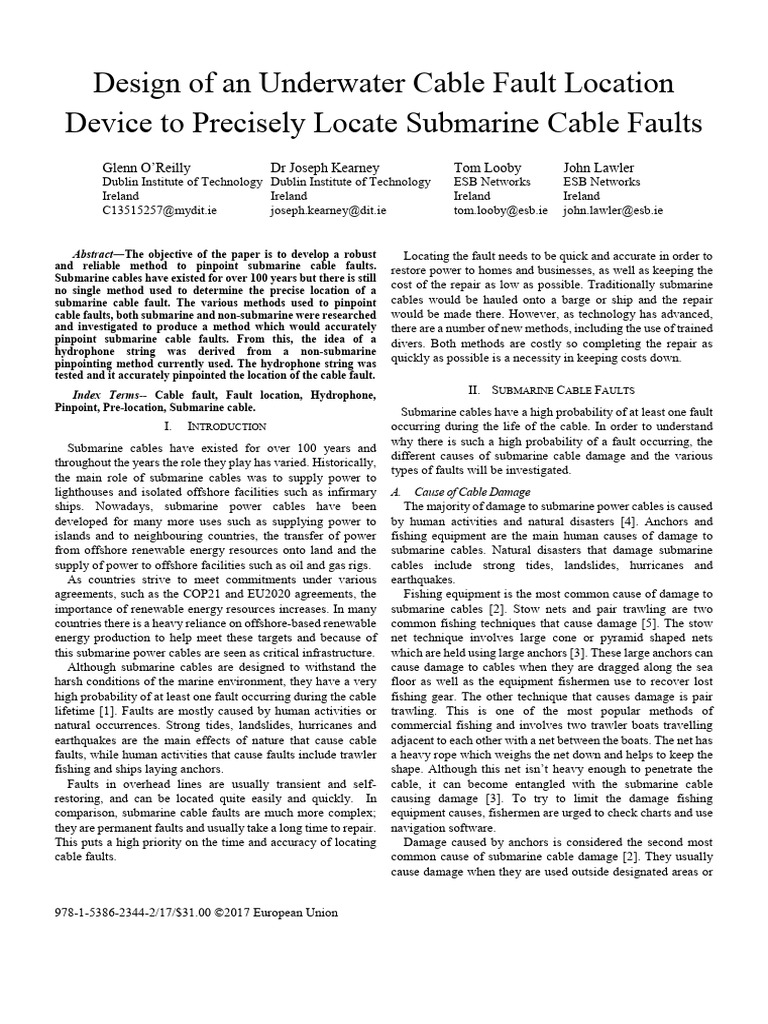 Underwater Cable Fault Location Device | PDF | Anchor | Earthquakes
