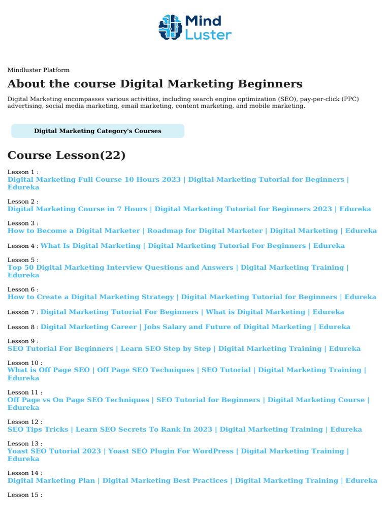 Digital Marketing Course for Beginners | PDF | Digital Marketing ...