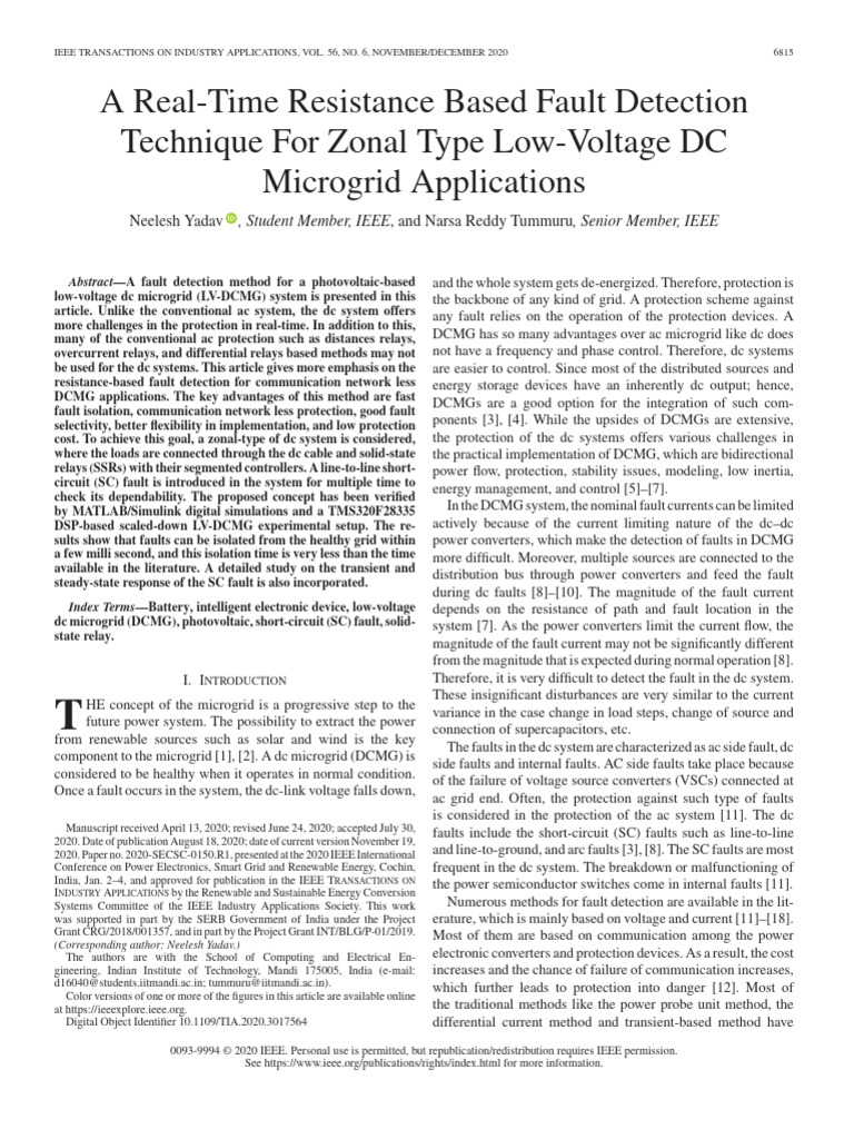 Real-Time Fault Detection in DC Microgrids | PDF | Direct Current ...