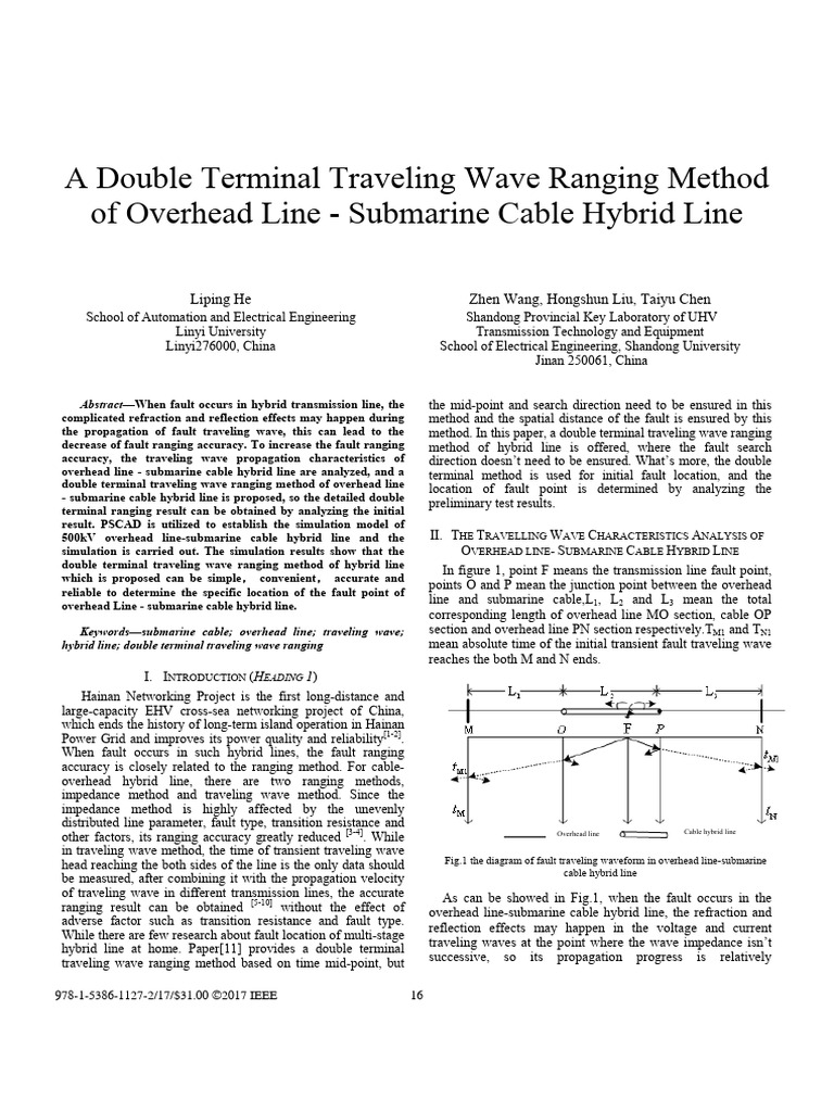 A Double Terminal Traveling Wave Ranging Method of Overhead Line ...