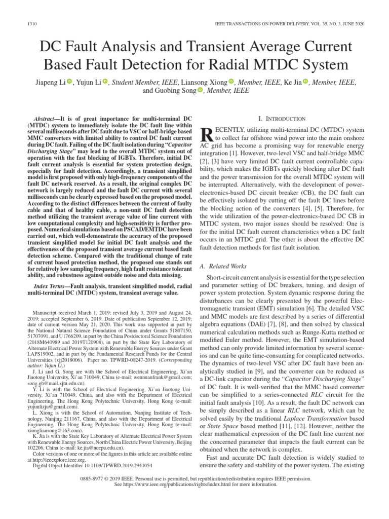 DC Fault Analysis and Transient Average Current Based Fault Detection ...