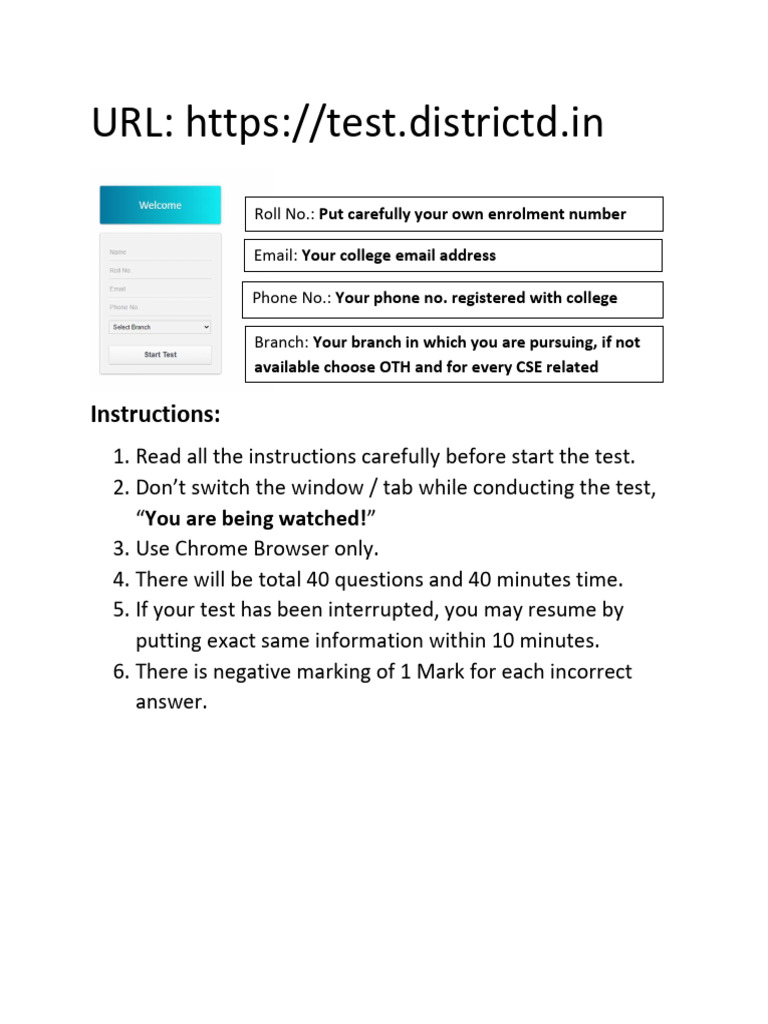 Online Test Instructions and Guidelines | PDF