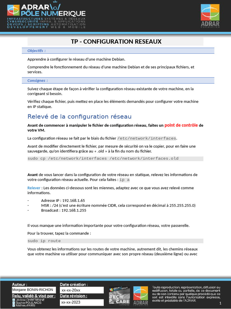 Configuration réseau Debian en IP statique | PDF | Système de noms de ...