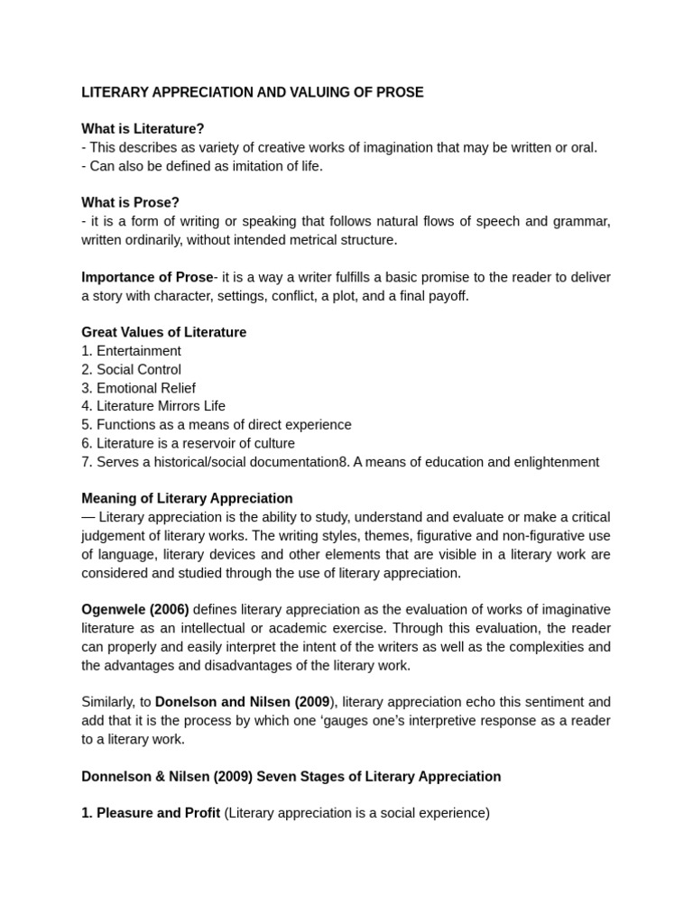 Seven Stages of Literary Appreciation | PDF | Human Communication ...