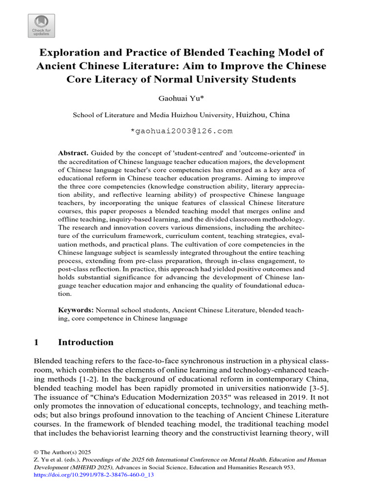 Exploration and Practice of Blended Teaching Model of Ancient Chinese ...