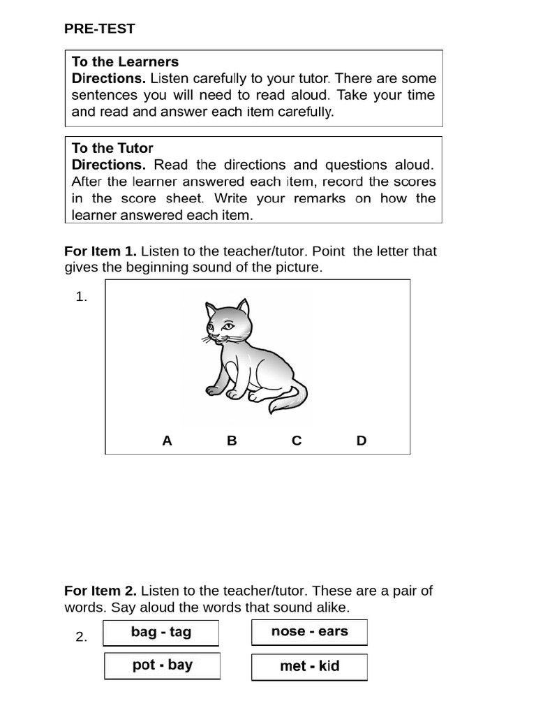 English Pre-Test and Post-Test Guide | PDF | Phonics | Word