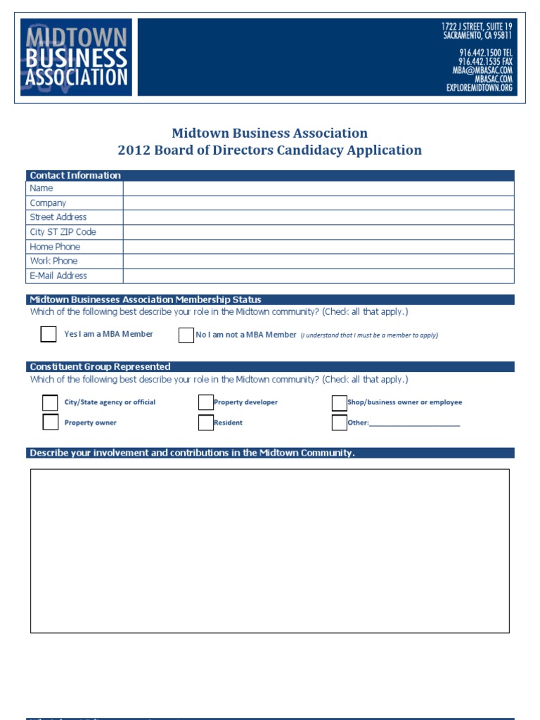 Midtown Business Association Board Application | PDF