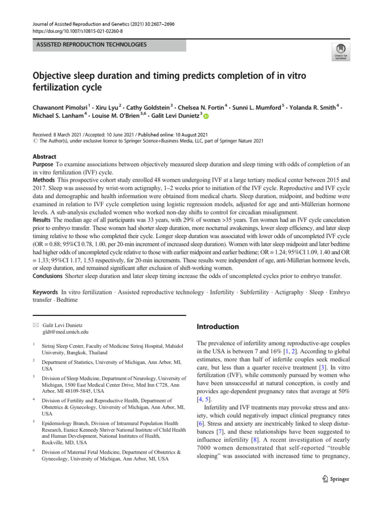 Objective Sleep Duration and Timing Predicts Completion of in Vitro ...
