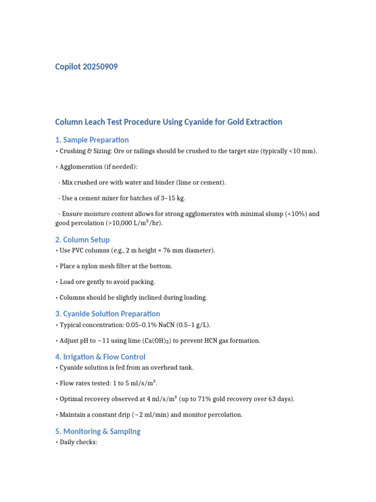 Column Leach Test for Gold Extraction | PDF