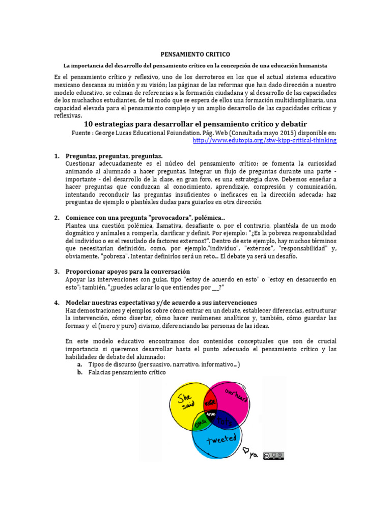 Desarrollo del Pensamiento Crítico en Educación | PDF | Pensamiento