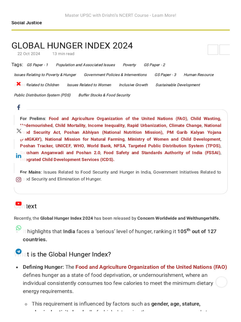 Global Hunger Index 2024 Overview | PDF | Malnutrition | Food Security