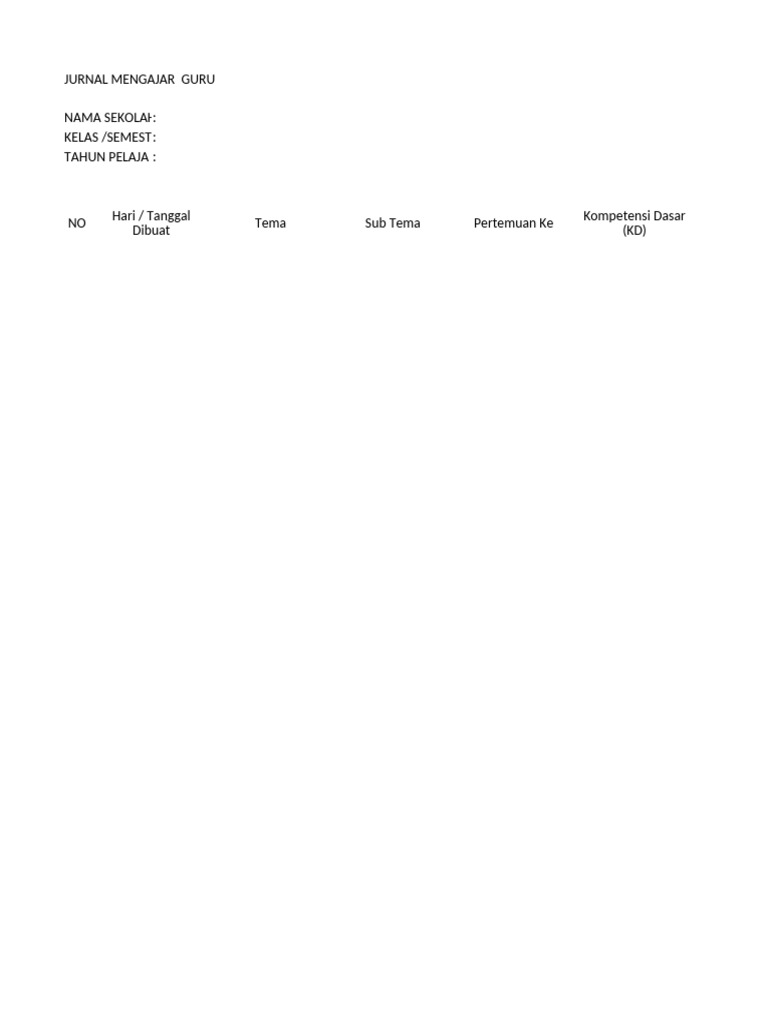 Jurnal Mengajar Guru: Format dan Contoh | PDF