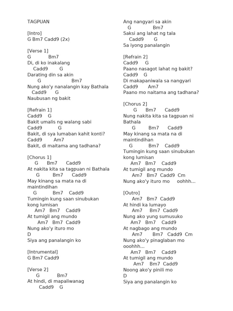 Tagpuan: Lyrics and Chords Guide | PDF | Song Structure | Songs