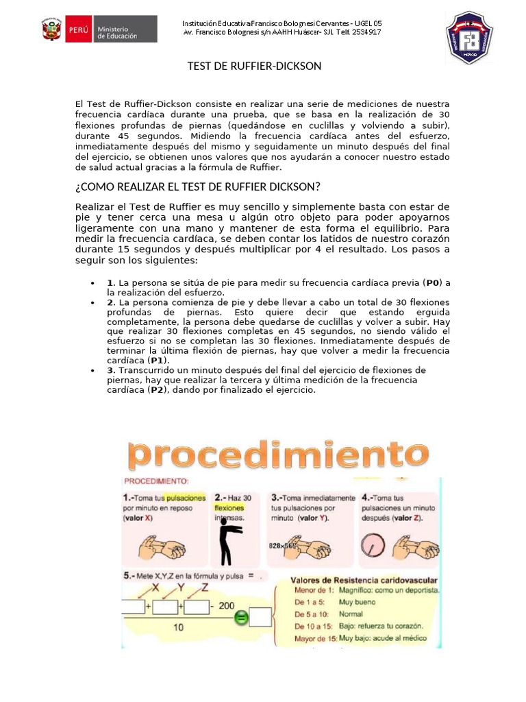 Test de Ruffier-Dickson: Evaluación Cardíaca | PDF | Ritmo cardiaco