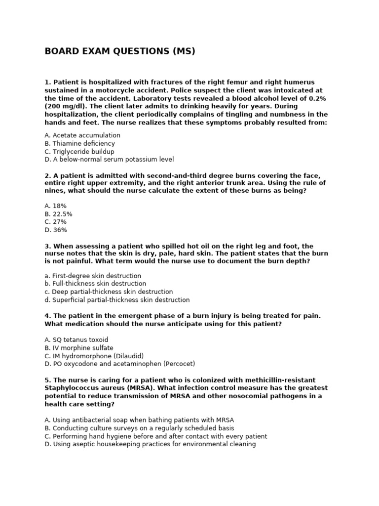 Board Exam Questions (MS) | PDF | Stroke | Burn