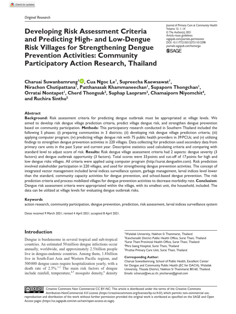 Dengue Risk Assessment in Thai Villages | PDF | Risk | Institutional ...