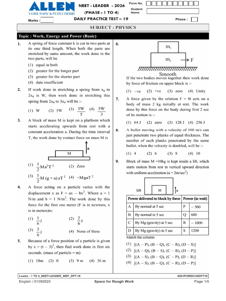 SC Work, Energy & Power Dpt-19 F | PDF