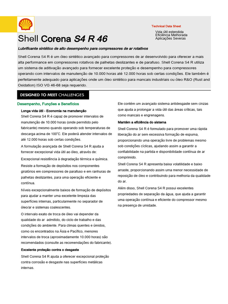 Lubrificante Shell Corena S4 R 46 para Compressores | PDF | Óleo de ...