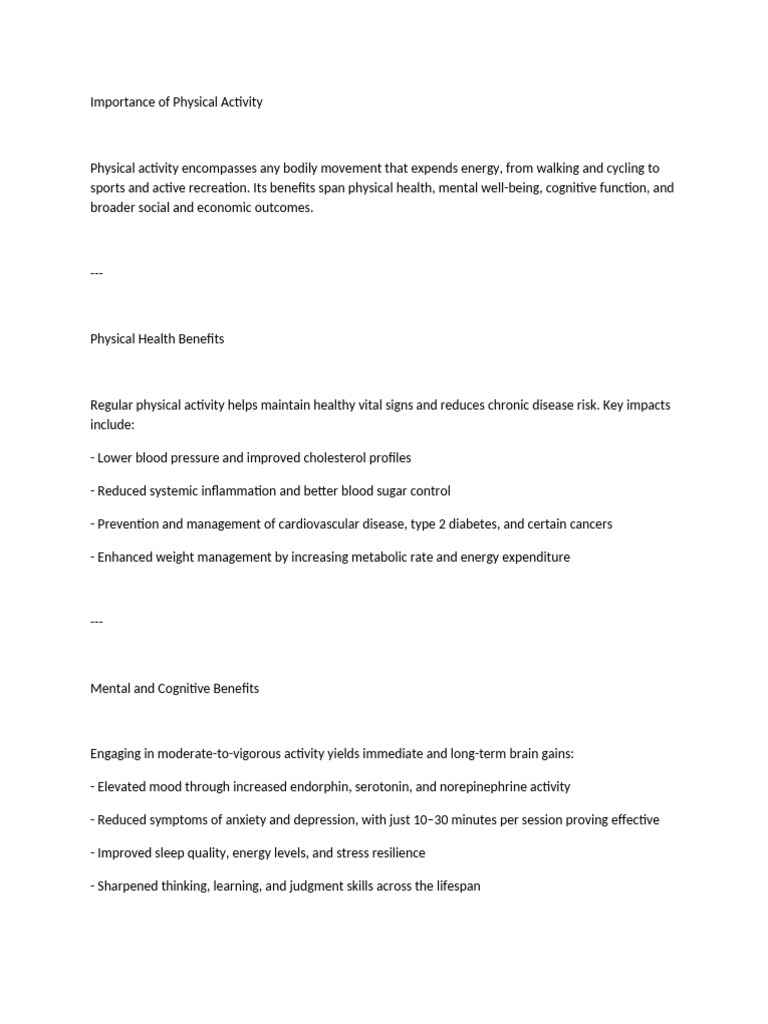 Benefits of Physical Activity Explained | PDF