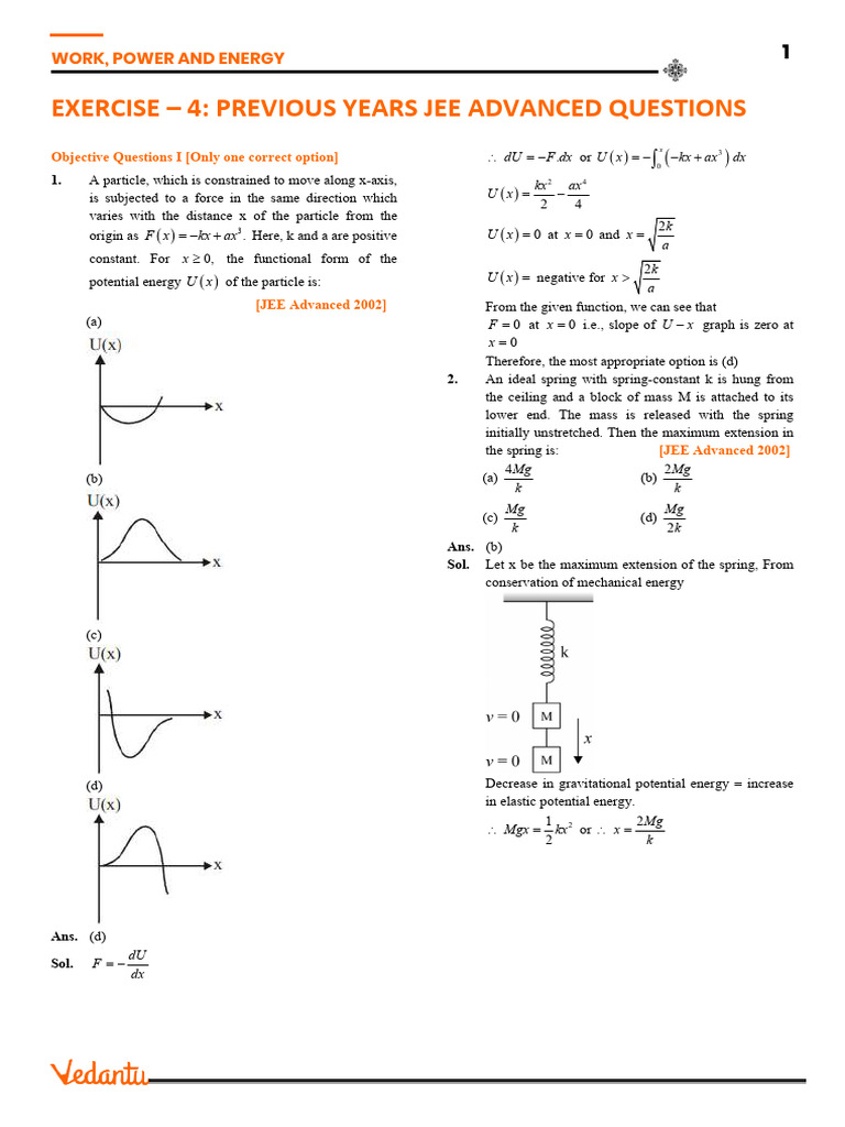 JEE Advanced Questions on Work, Power, Energy | PDF | Force | Mass