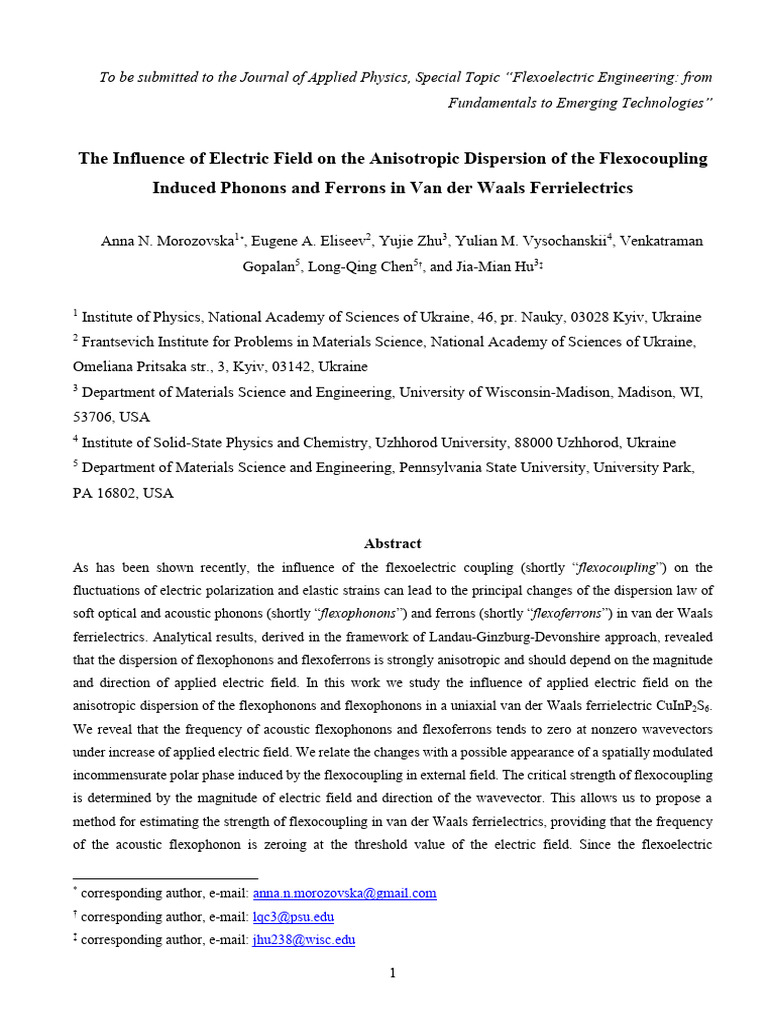 Electric Field Effects on Flexophonons | PDF | Phonon | Ferroelectricity