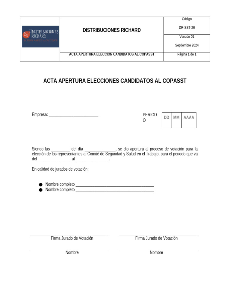 Acta Apertura Elecciones Candidatos Del COPASST | PDF
