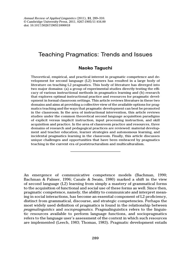 Teaching Pragmatics in Second Language Learning | PDF | Second Language ...