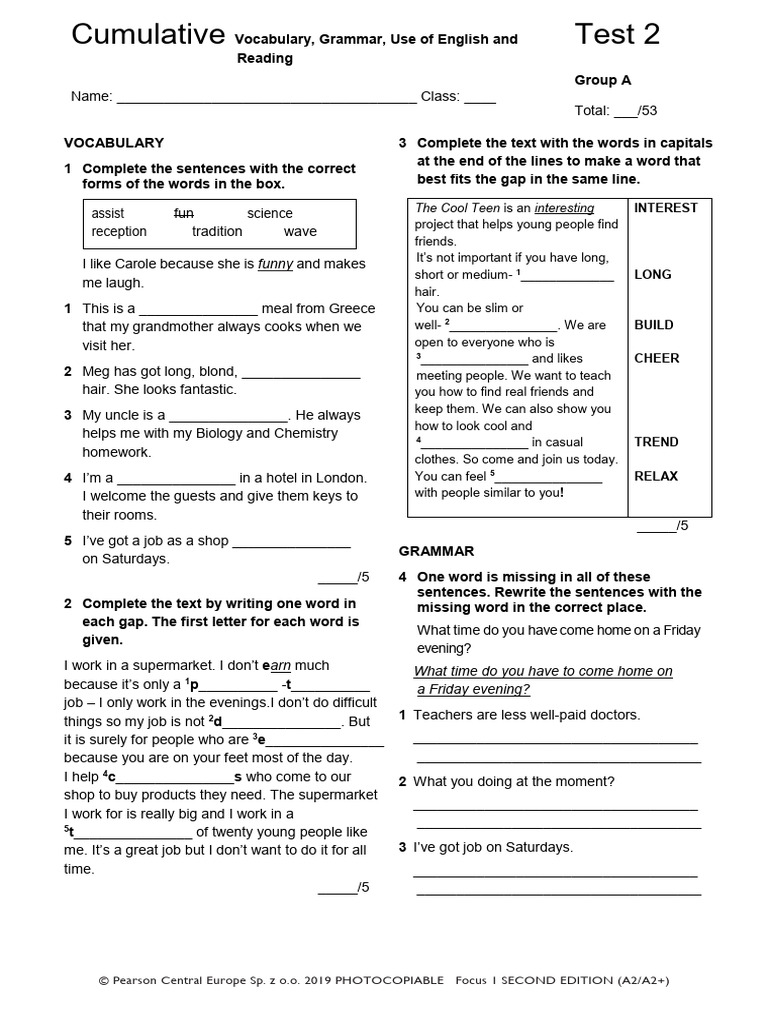 Vocabulary and Grammar Test A2/A2+ | PDF | Western Cuisine | Cooking