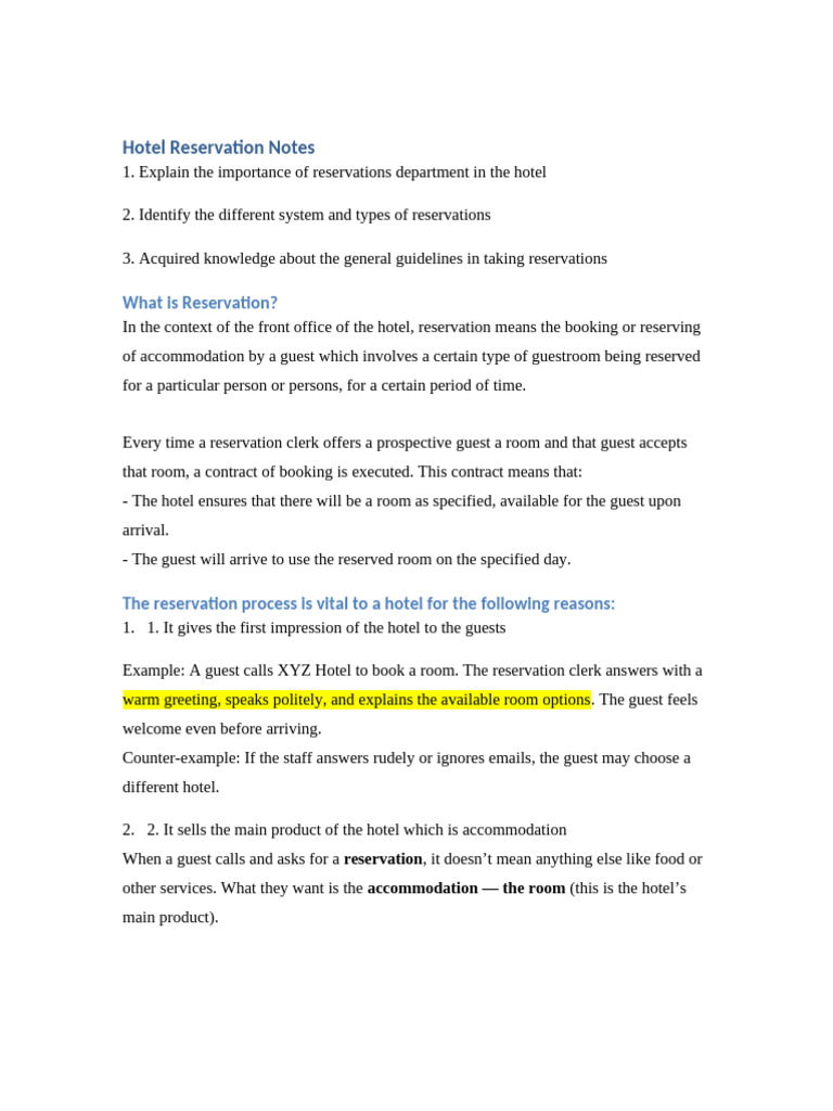 Essential Hotel Reservation Guidelines | PDF | Hotel