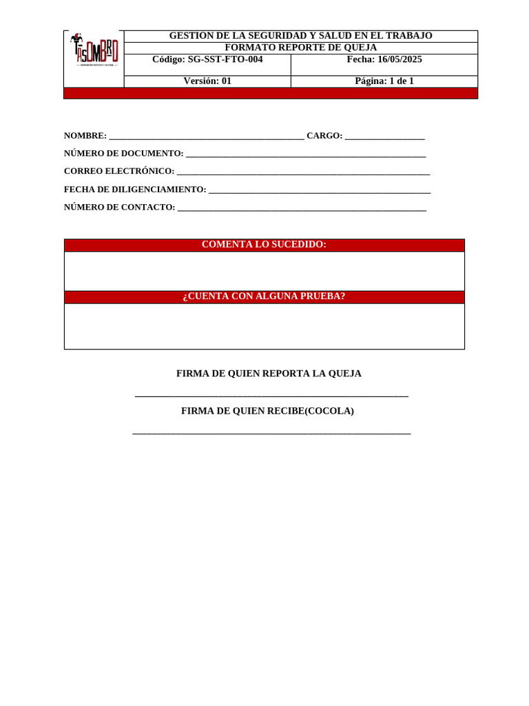 Formato de Queja en Seguridad Laboral | PDF