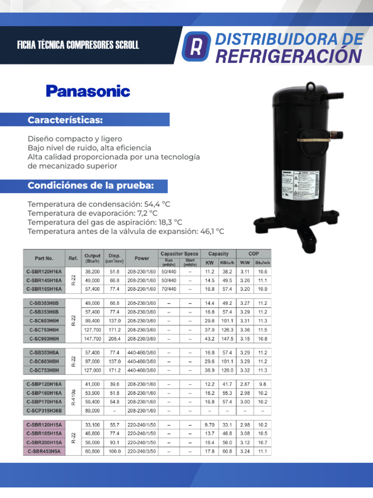 Ficha Técnica Compresores Scroll Panasonic | PDF