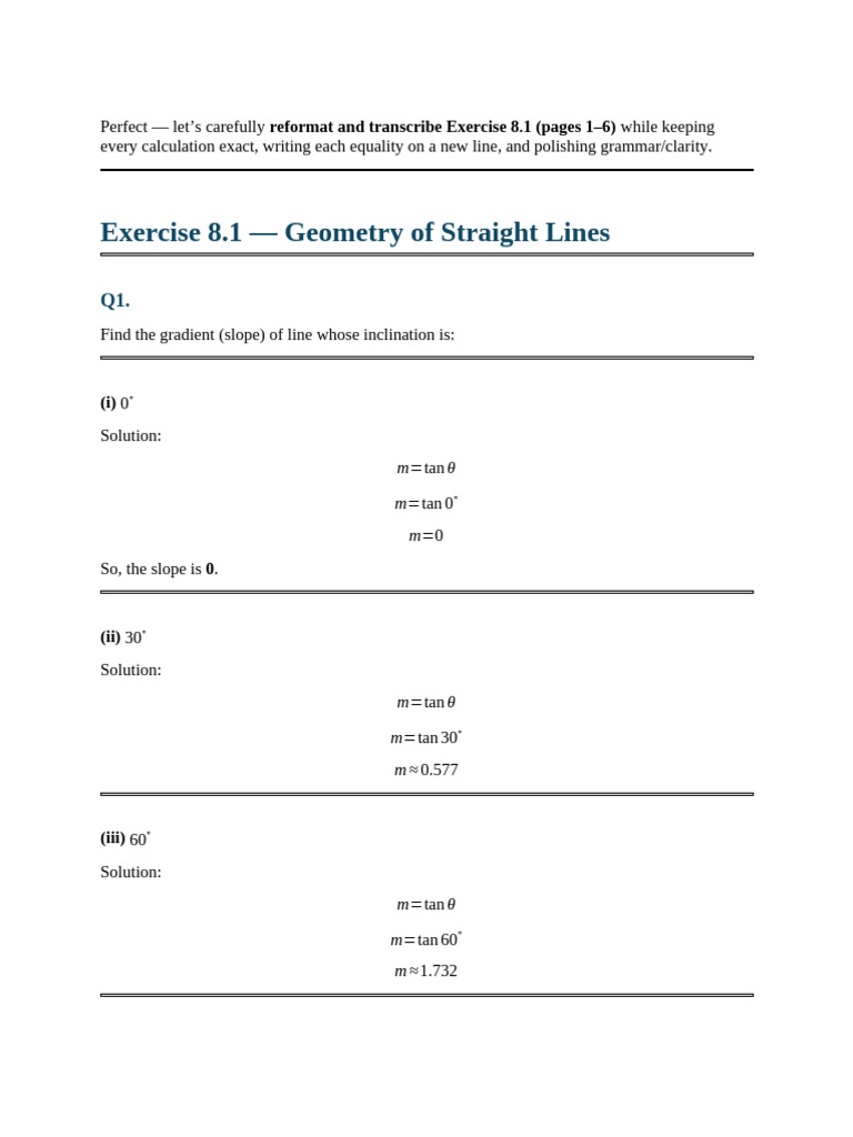 Gradient and Inclination of Lines | PDF | Slope | Mathematics
