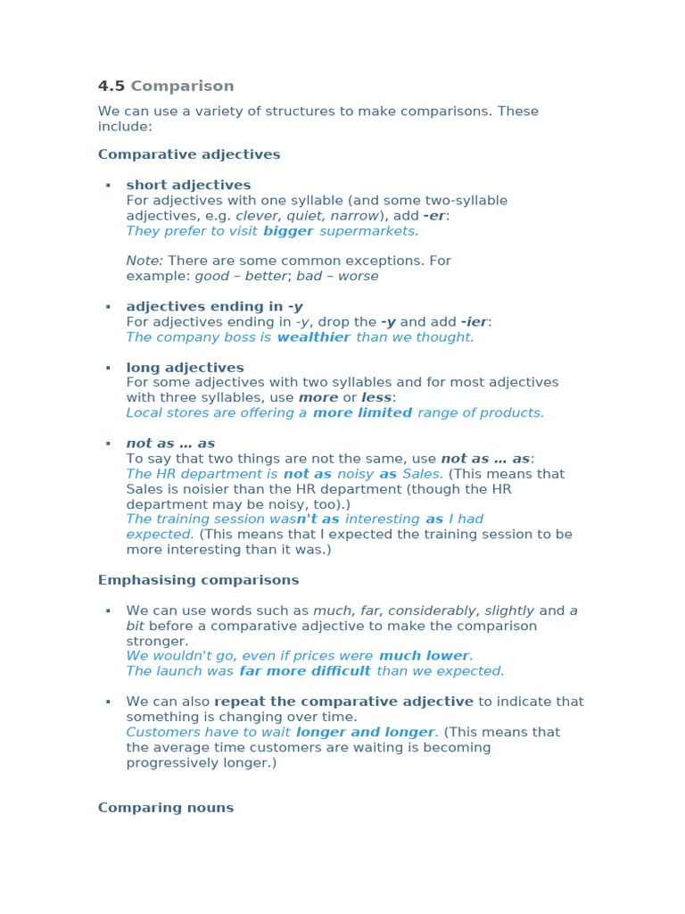 Comparison Structures in English Grammar | PDF