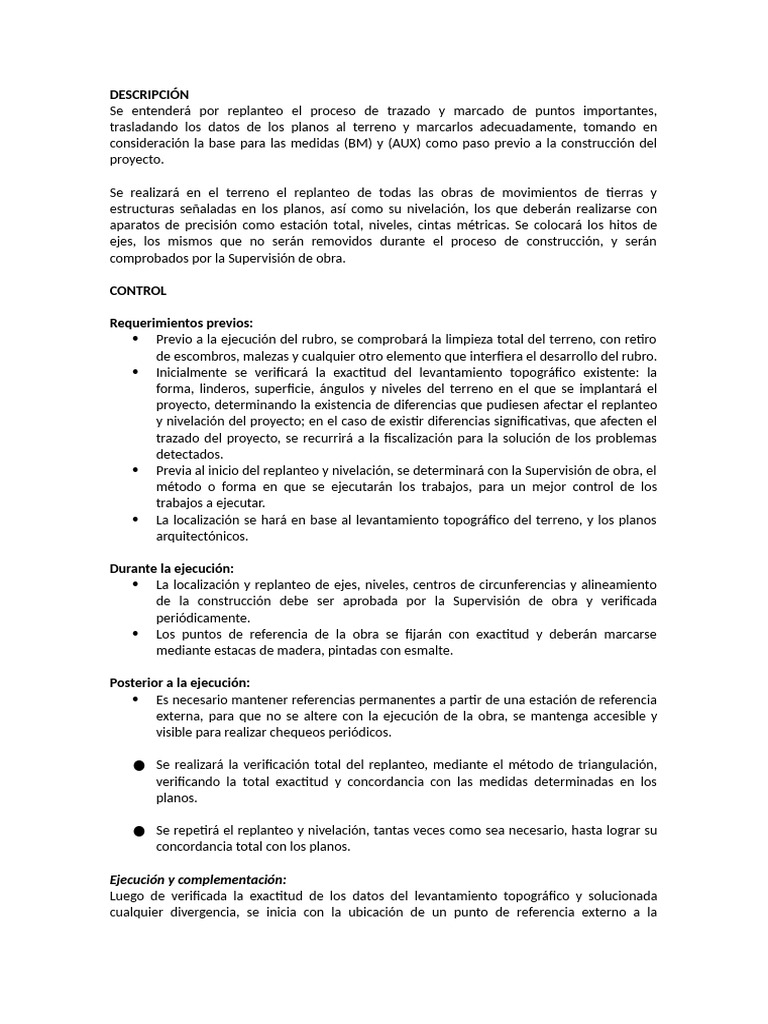 Descripción: Ejecución y Complementación | PDF | Topografía