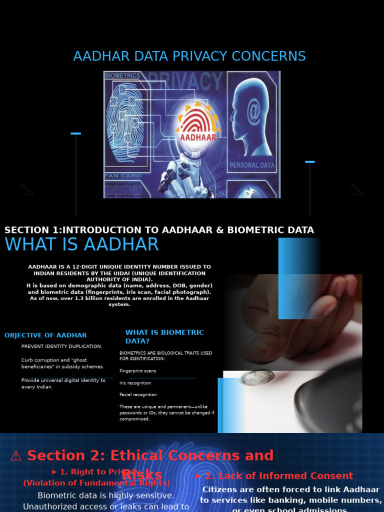 Aadhar Data Privacy and Ethical Concerns | PDF | Biometrics | Data ...