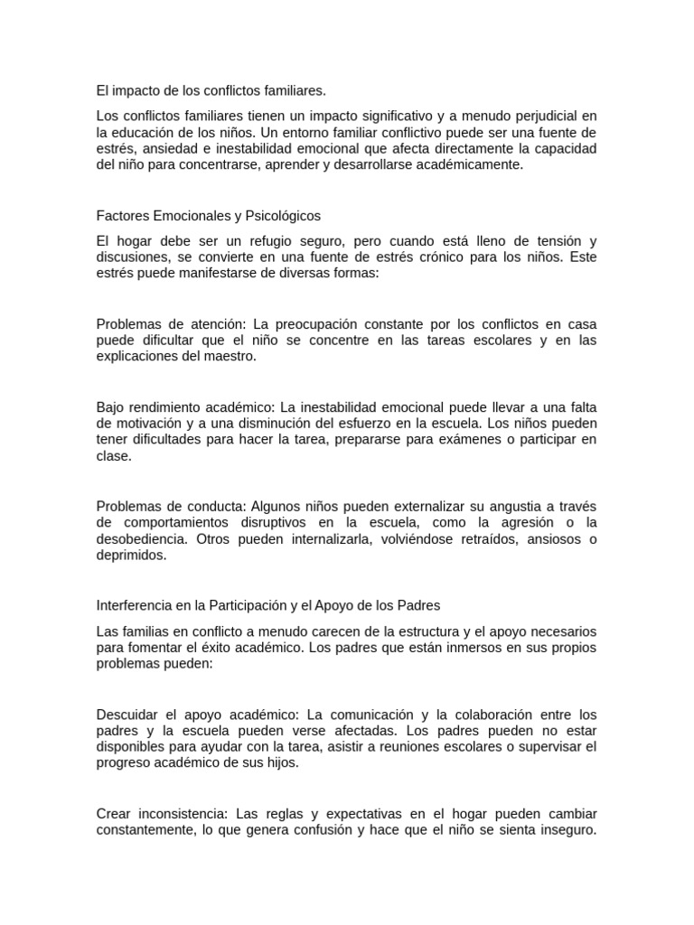 Impacto de Conflictos Familiares en Niños | PDF | Las emociones | Escuelas