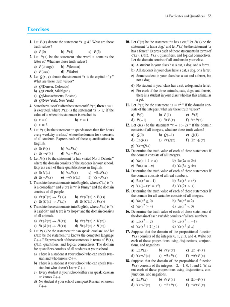 Predicates and Quantifiers Exercises | PDF | Formalism (Deductive ...