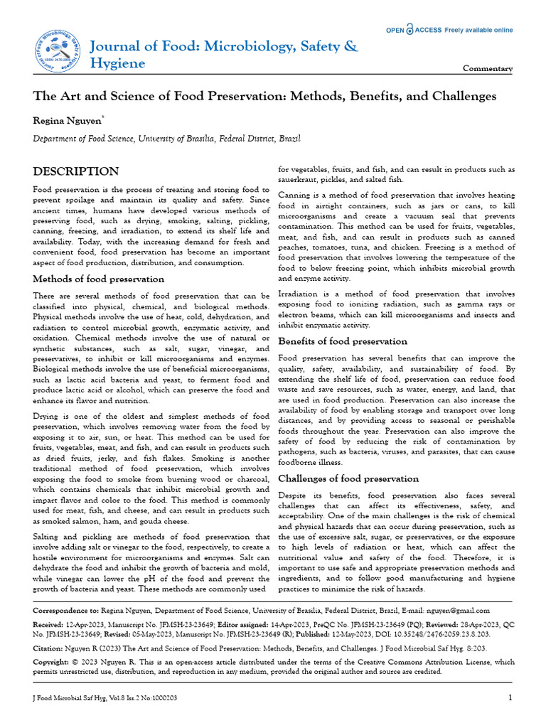 Food Preservation: Methods and Benefits | PDF | Food Preservation | Foods