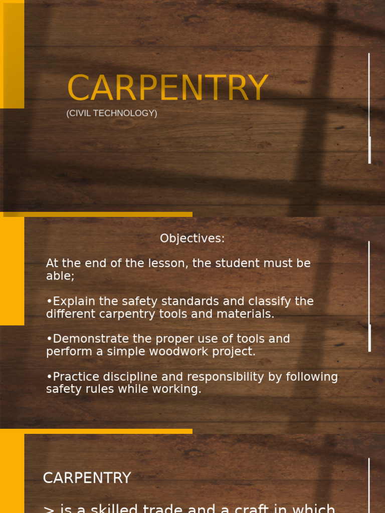 Carpentry Safety and Tool Guide | PDF | Screw | Plywood